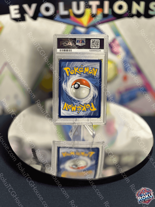 Pikachu SV Promo Pokemon Card PSA 8 on display, showcasing vibrant artwork and design for collectors.