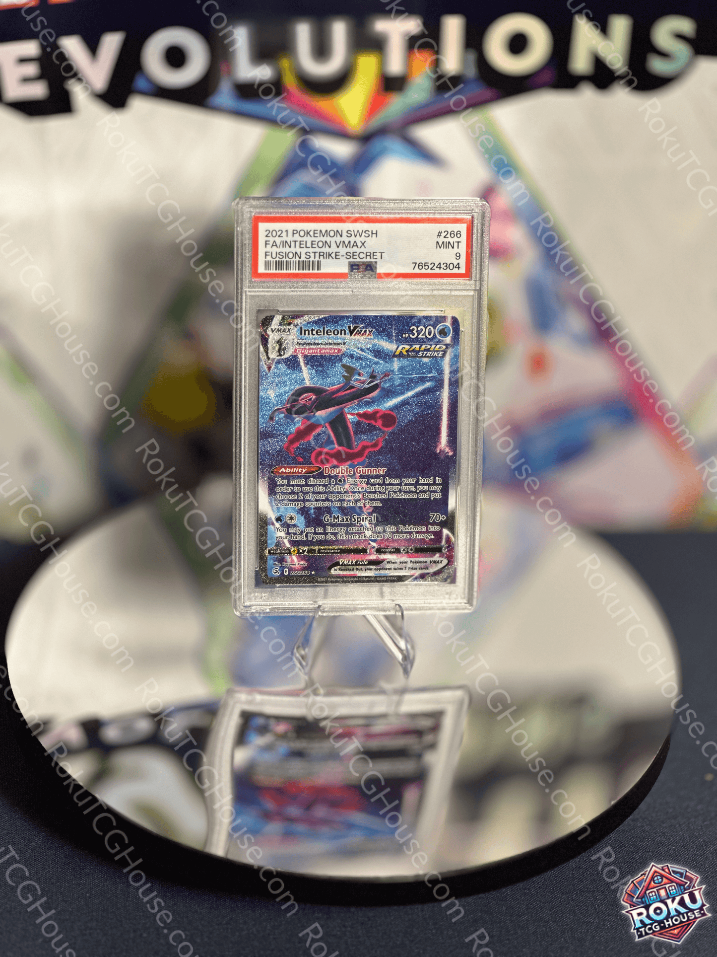 Front of Inteleon VMax – Fusion Strike – Pokémon Card (PSA 9).