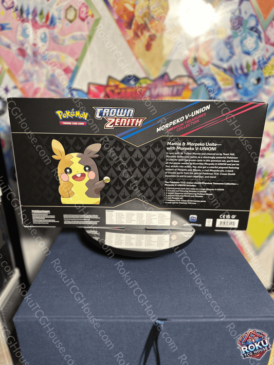 Crown Zenith Morpeko V-Union box showcasing Morpeko and product details for collectors and players.