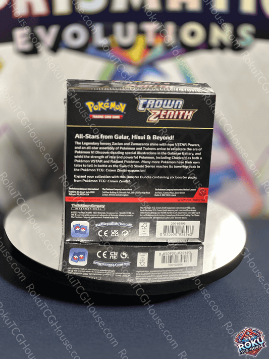 Back of SWSH13: Crown Zenith Booster Bundle showing product details and features.