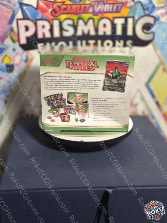 Back of Temporal Forces – Elite Trainer Box (Iron Leaves) – Pokémon TCG Elite Trainer Box.