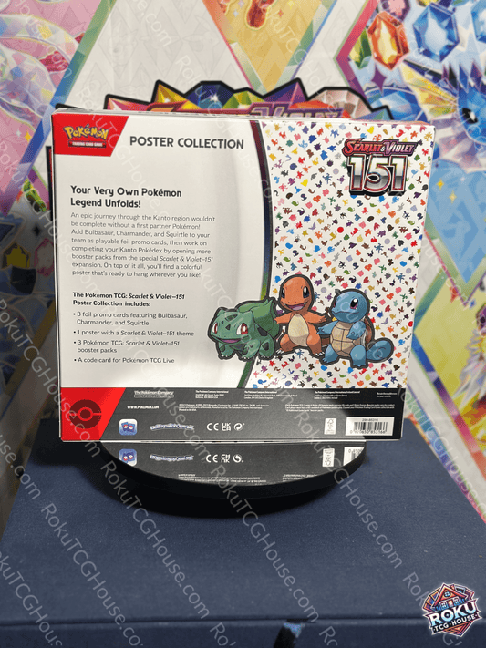 Back of Scarlet & Violet: 151 – Poster Collection Box – Pokémon TCG poster set packaging.