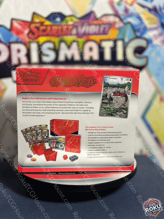 Back of Scarlet & Violet: Base – Elite Trainer Box (Koraidon) – Pokémon TCG Elite Trainer Box.