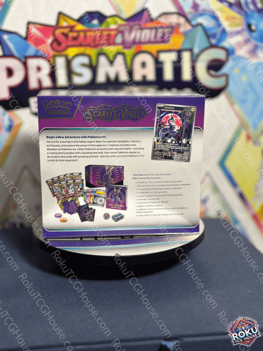 Back of Scarlet & Violet: Base – Elite Trainer Box (Miraidon) – Pokémon TCG Elite Trainer Box.