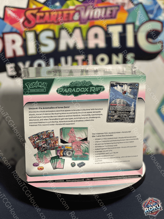 Back of Paradox Rift – Elite Trainer Box (Iron Valiant) – Pokémon TCG Elite Trainer Box.