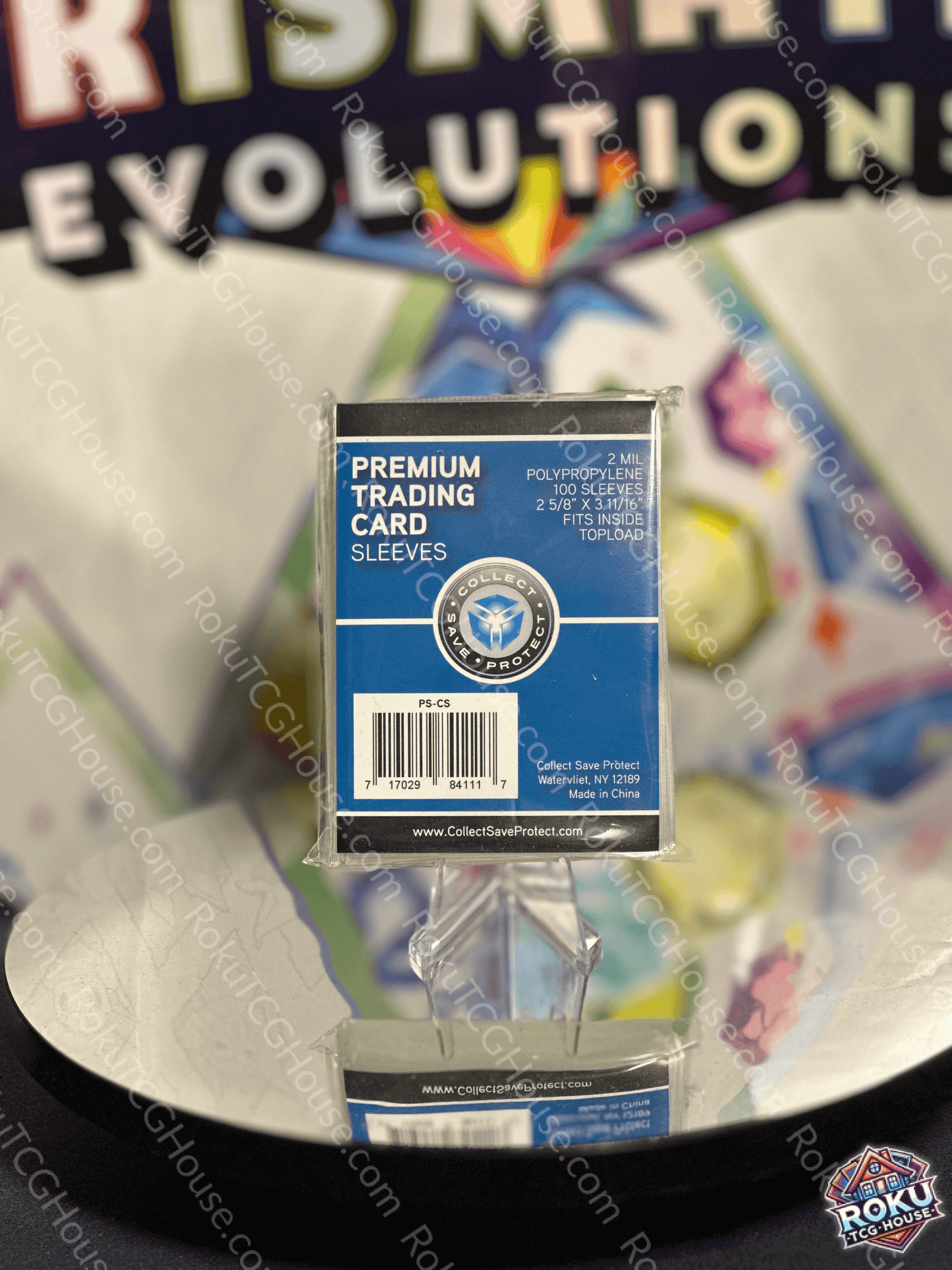 Premium trading card sleeves pack showing back design, perfect for protecting trading cards.