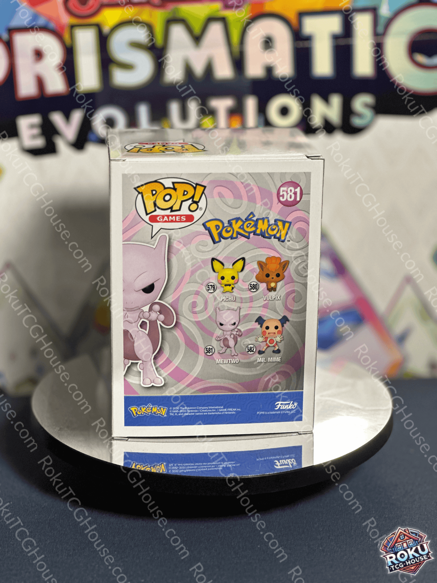 Mewtwo Funko Pop! Vinyl Figure #581 from Pokémon, showcasing iconic characters in collectible packaging.