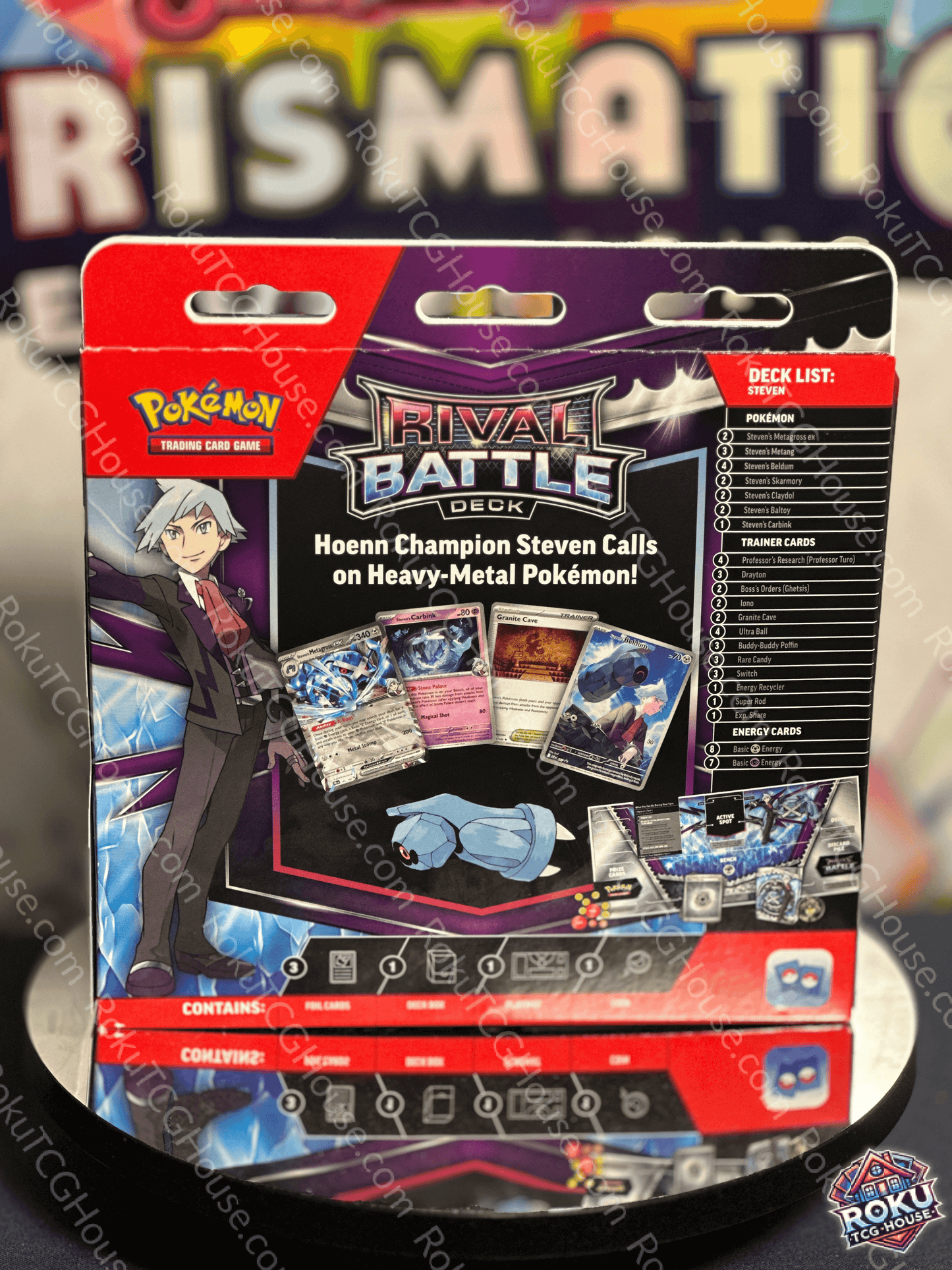 Back of Pokemon TCG: Rival Battle Deck featuring Steven