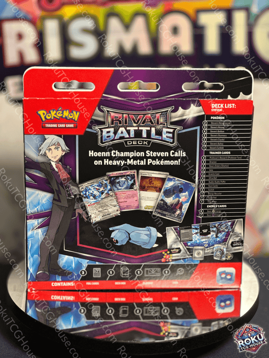 Back of Pokemon TCG: Rival Battle Deck featuring Steven