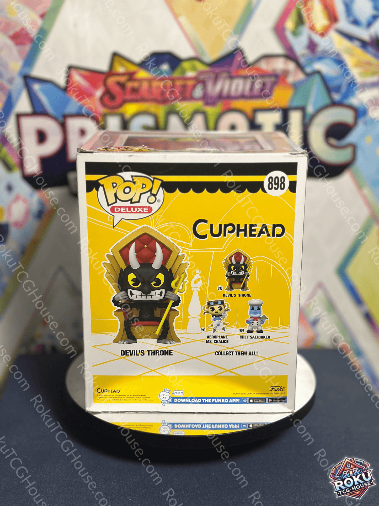 Back view of Devil's Throne - Cuphead #898 Funko Pop! Vinyl Figure with visible light wear on packaging