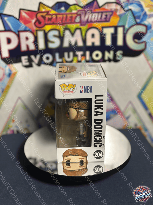 Luka Dončić NBA #204 Funko Pop! Vinyl Figure in box, side view showing character art