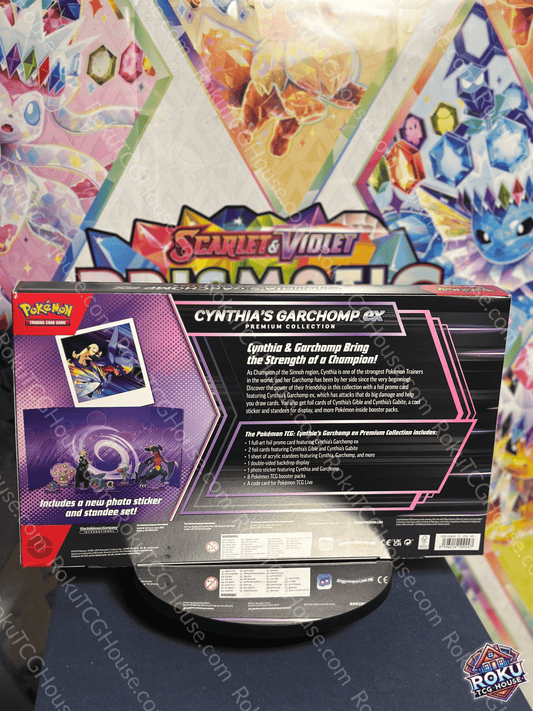 Back side of Pokémon TCG Cynthia's Garchomp EX Premium Collection sealed box