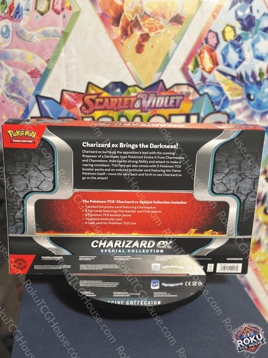Back of sealed Pokémon TCG: Charizard EX Special Collection box showing box contents and product description.