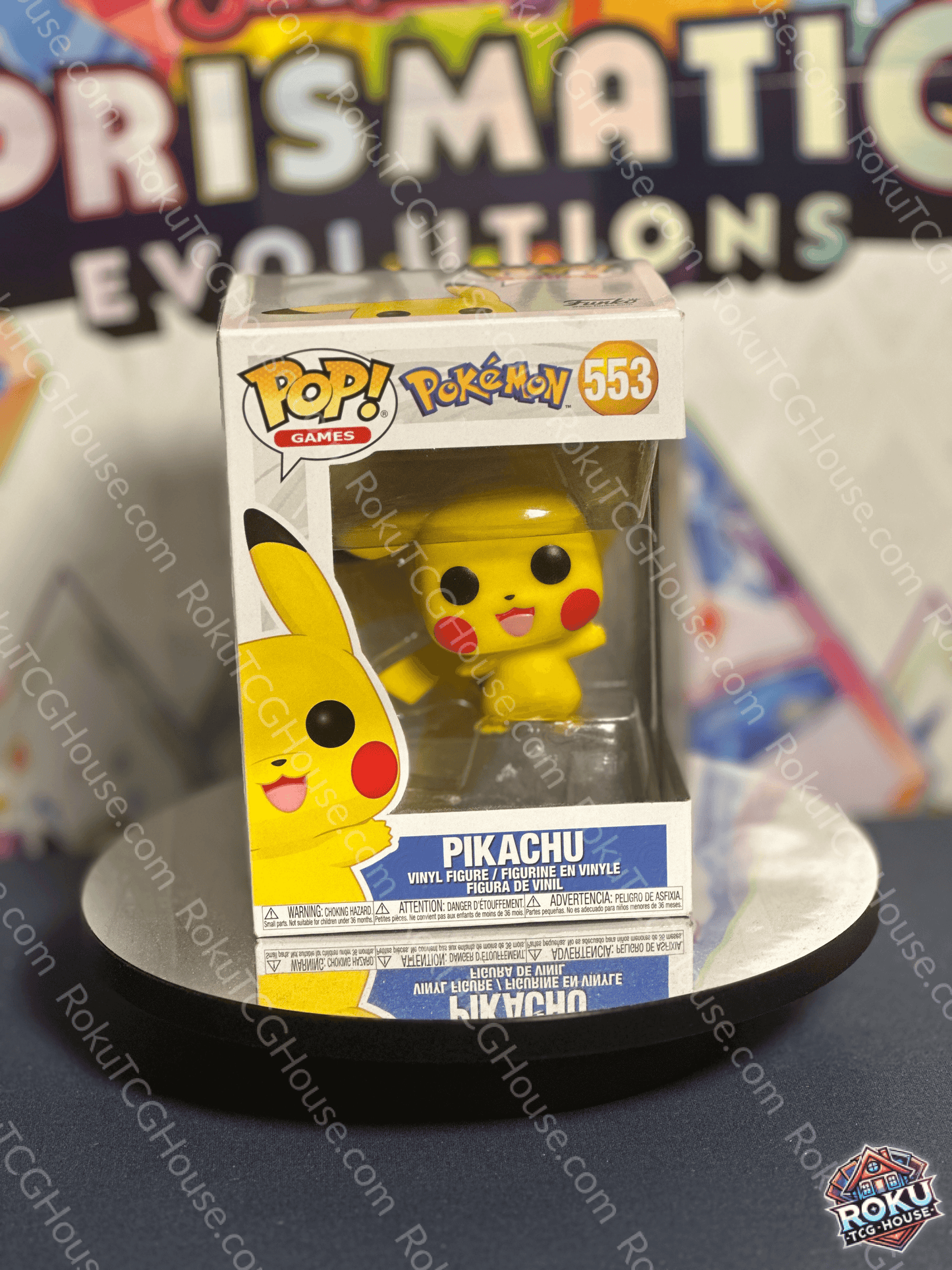 Front of Pikachu - Pokémon #553 - Funko Pop! Vinyl Figure with cute electric-type pose in packaging