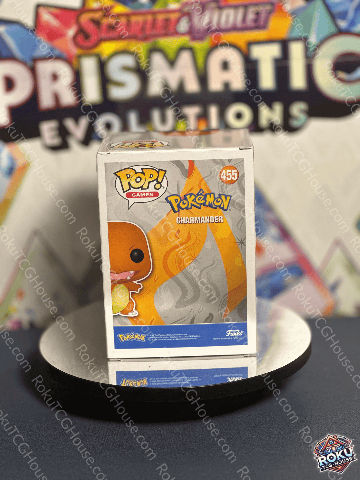 Back of Charmander - Pokémon #455 - Funko Pop! Vinyl Figure box showing set number and branding