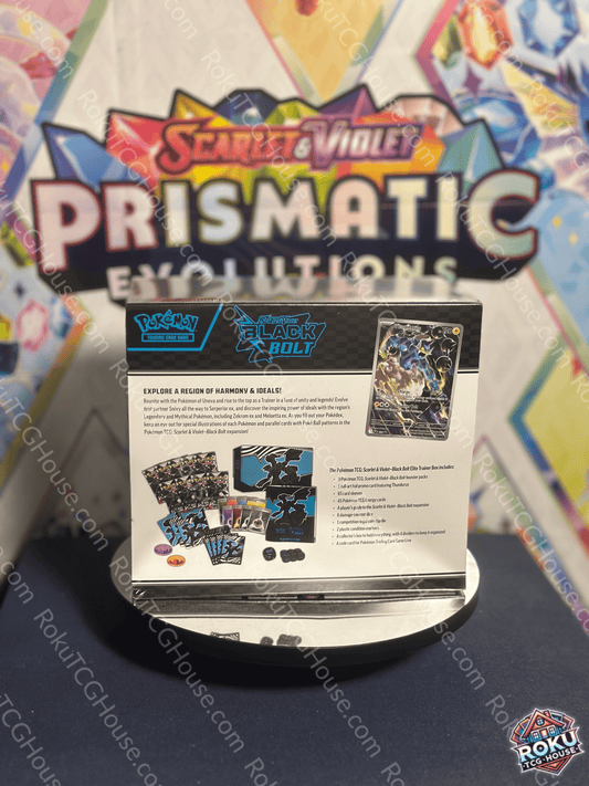 Back of Black Bolt - Elite Trainer Box showing included booster packs, sleeves, and game accessories