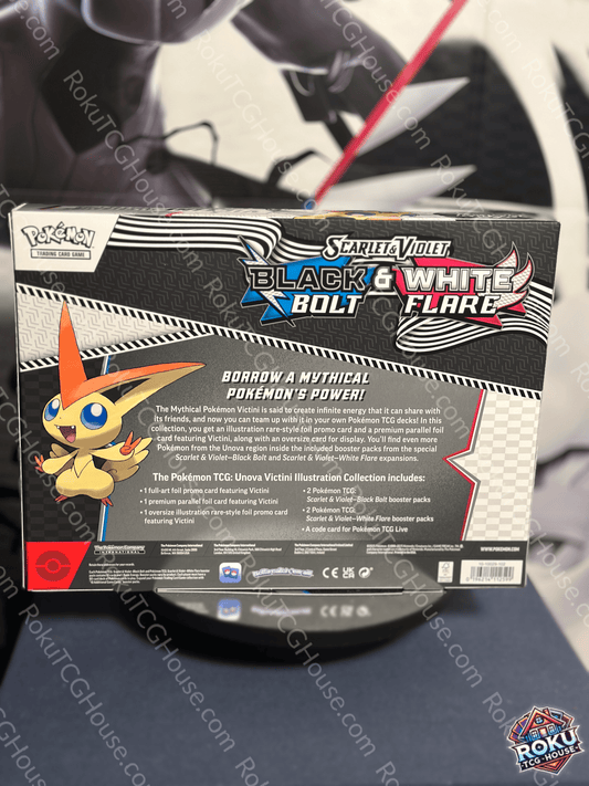Black Bolt/White Flare Victini TCG illustration collection, showcasing mythical Pokémon power.