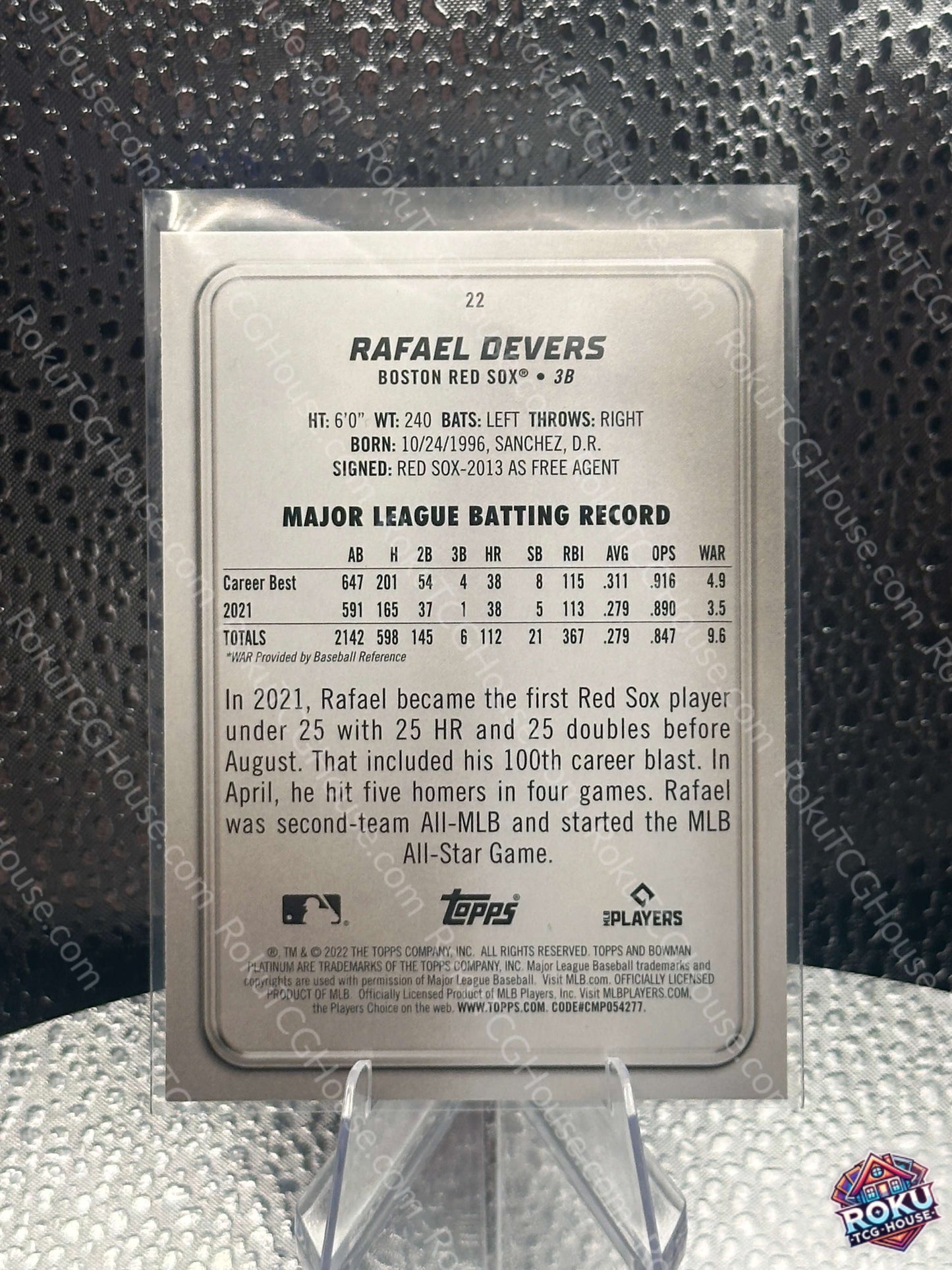 Rafael Devers (#22) - 2022 MLB Card (NM)