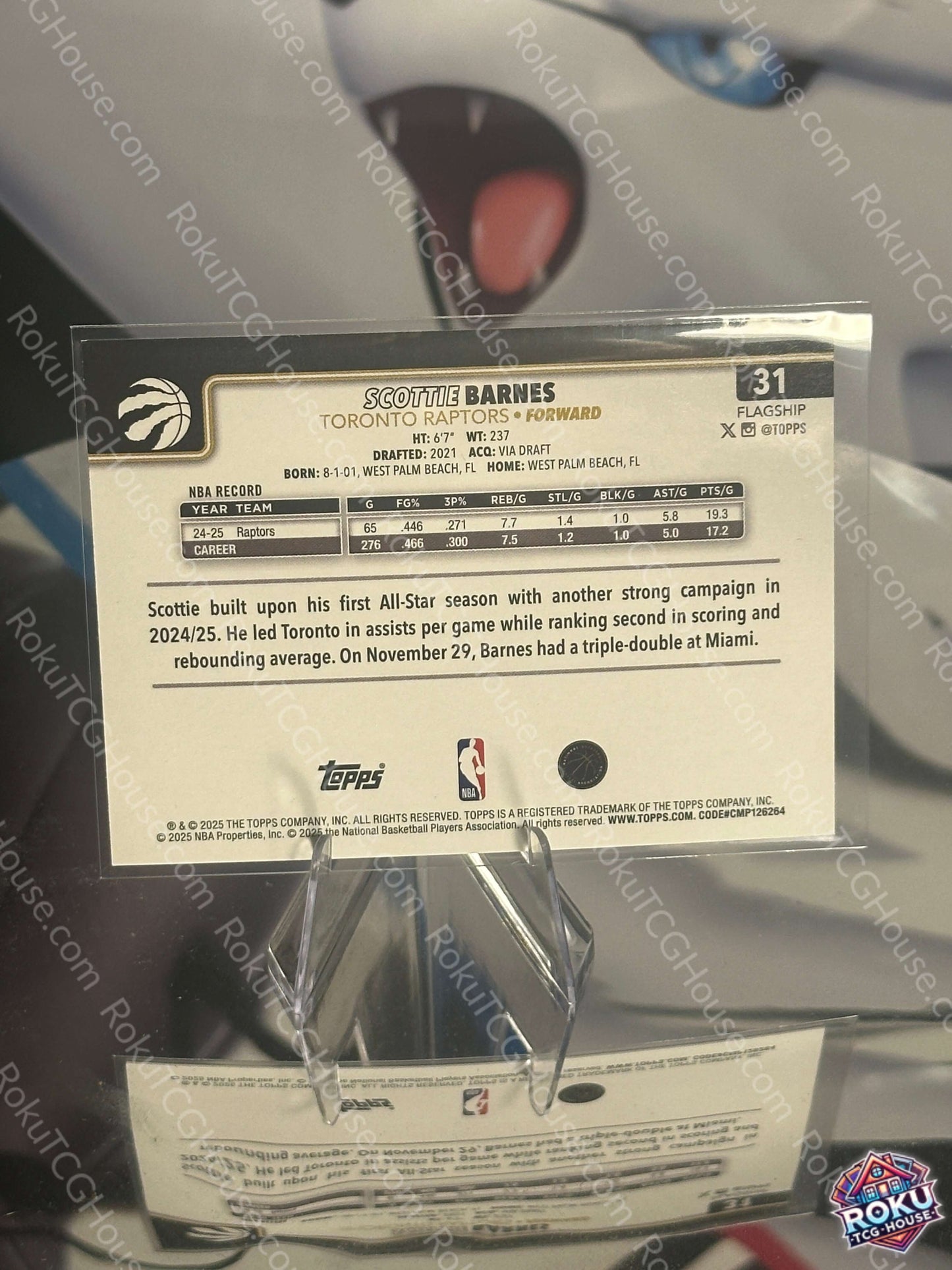 Scottie Barnes 2025 Topps NBA Card Blackout parallel back