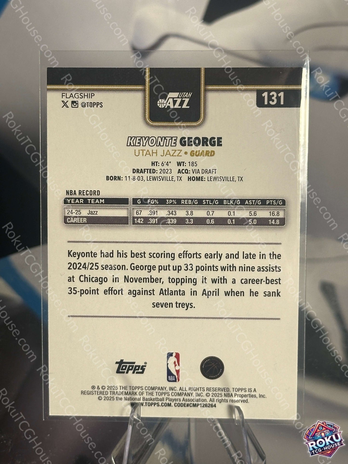 Keyonte George Blackout 2025 Topps NBA card back NM