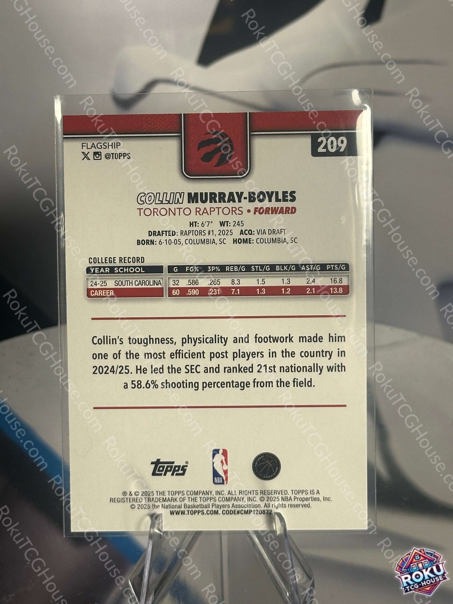 Collin Murray-Boyles 2025 Topps NBA Rookie Card NM back