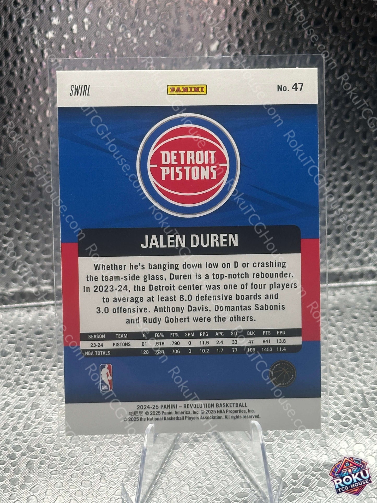 Jalen Duren 2024 Panini Revolution NBA Card NM Swirl back