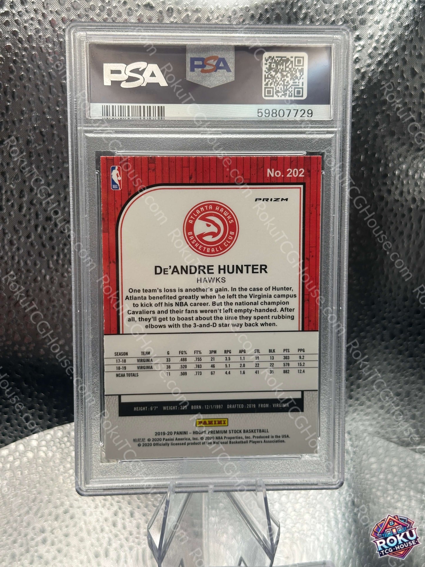 De'Andre Hunter #202 Silver Prizm - 2019 Hoops Premium Stock - Basketball Card (PSA 10)