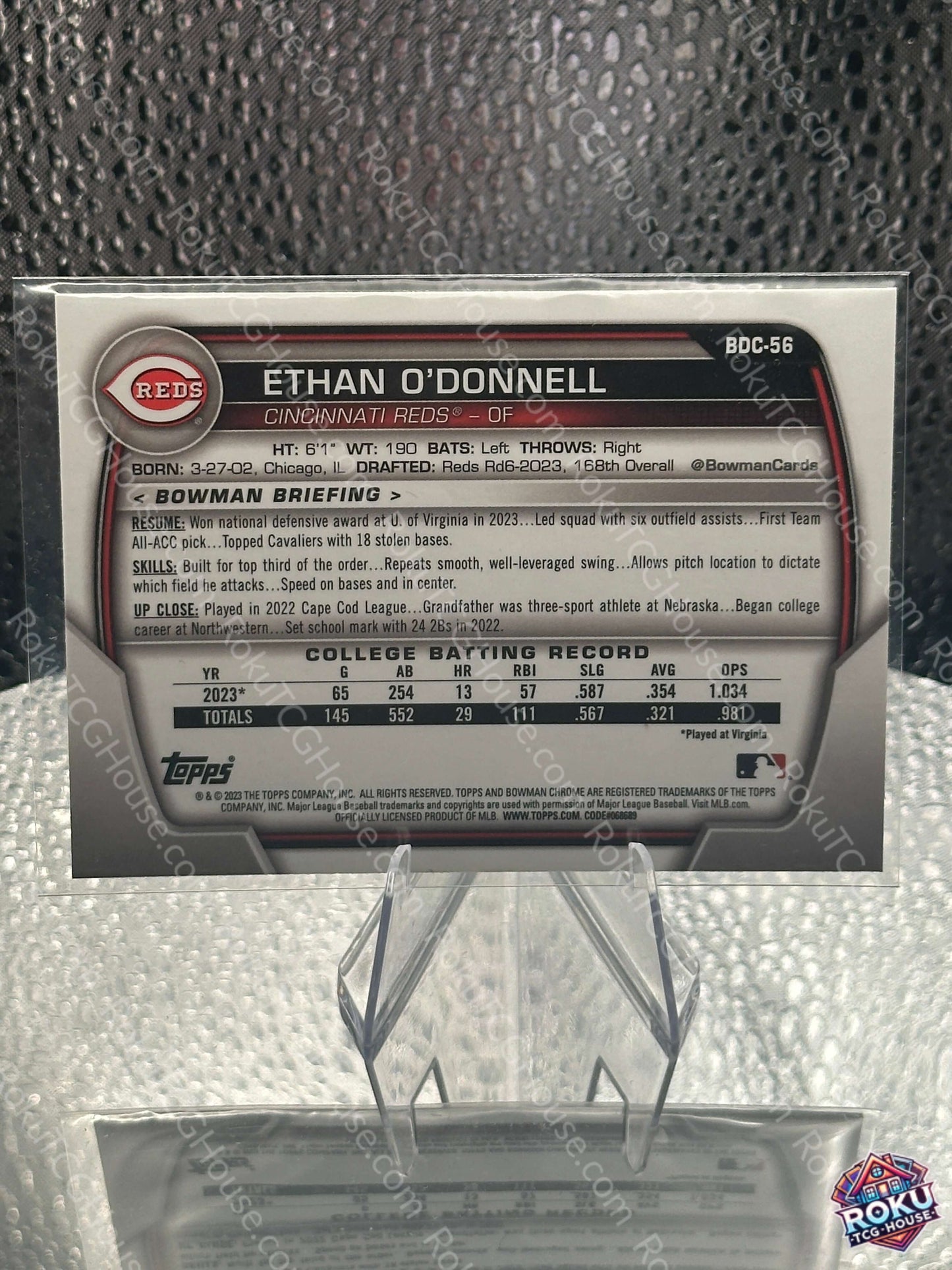 Ethan O'Donnell 2023 MLB Card NM back
