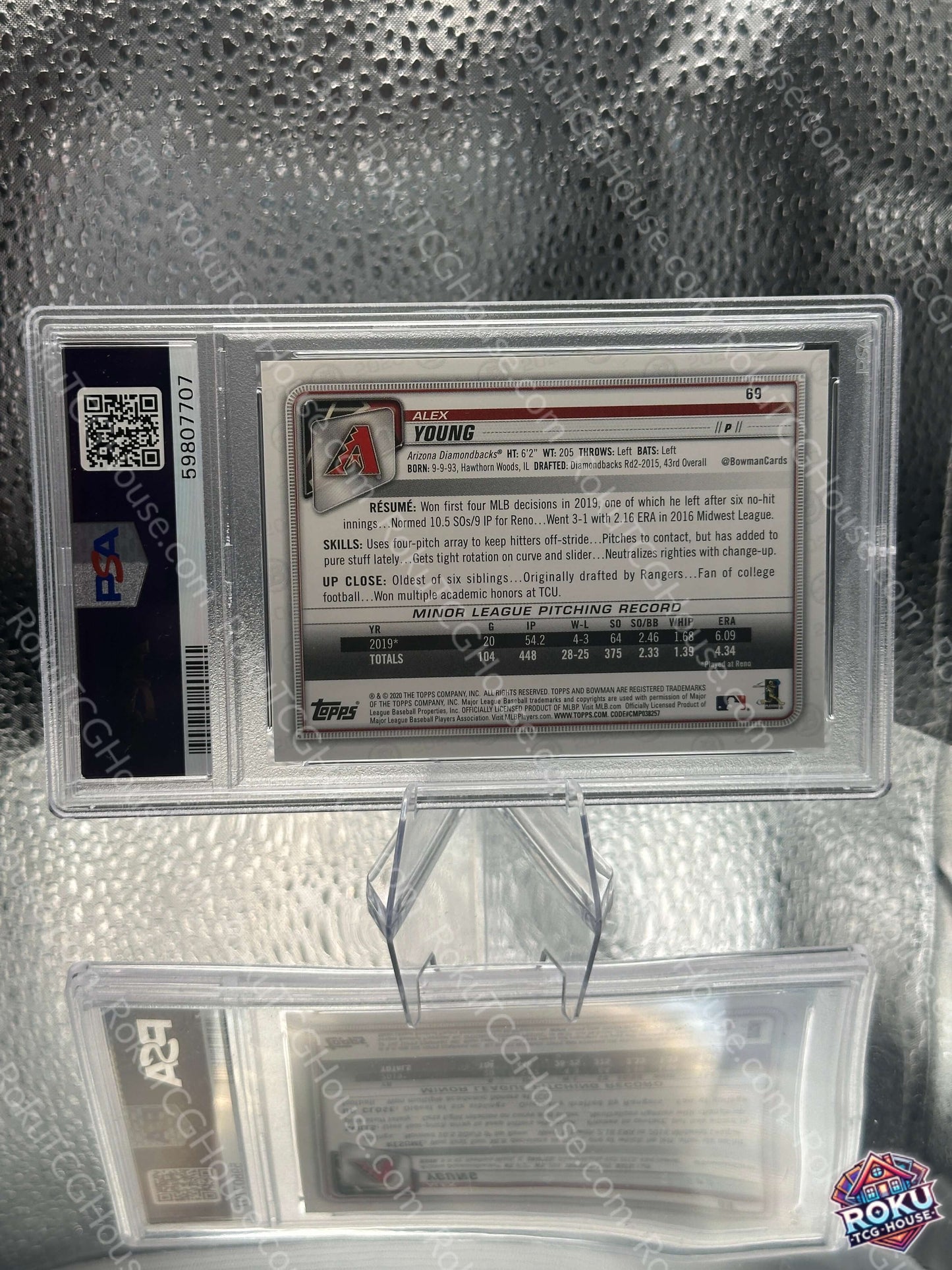 Alex Young 2020 Bowman Sky Blue #69 PSA 9 - back