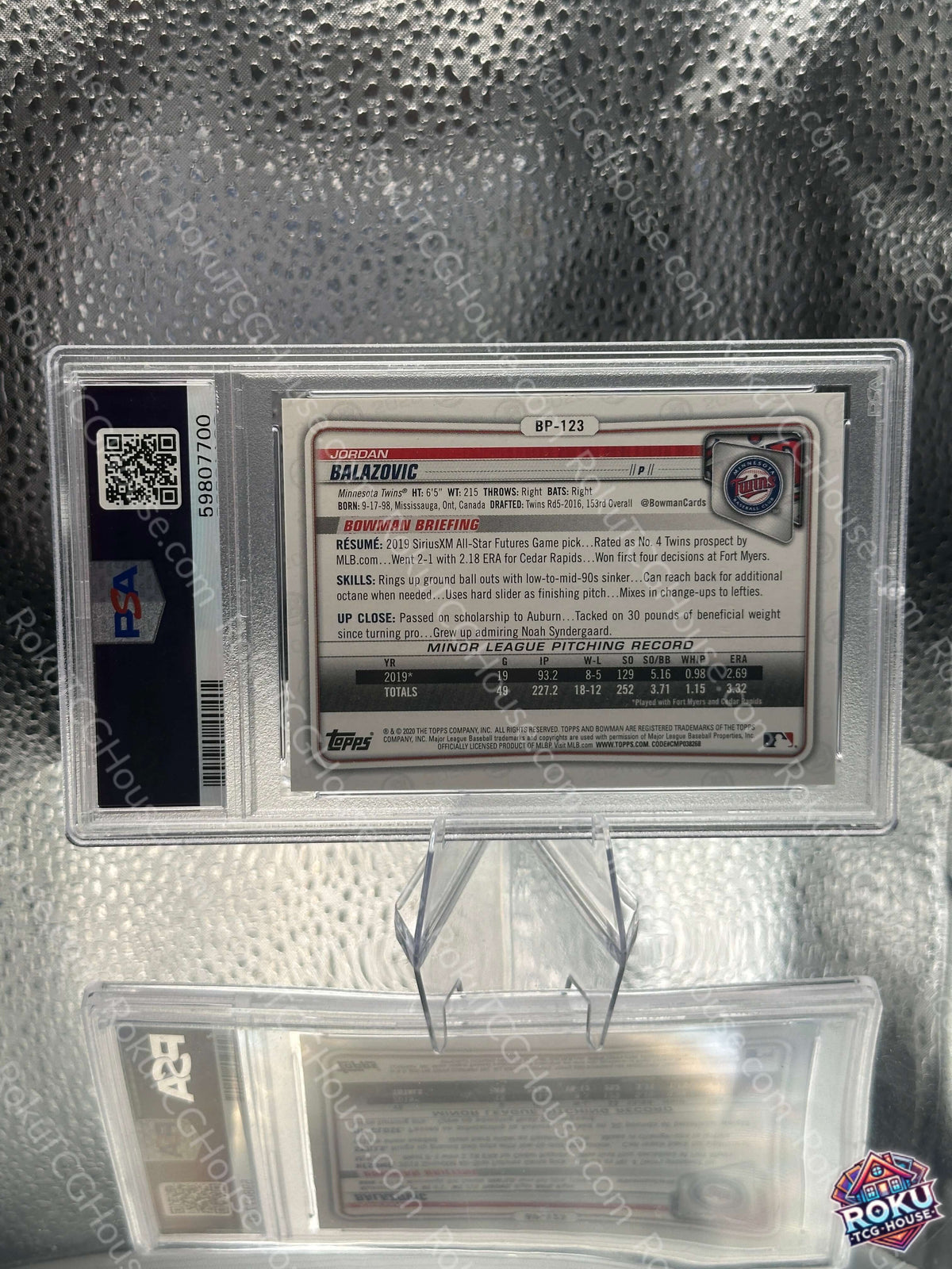 Jordan Balazovic 2020 Bowman Paper Prospects Blue #BP123 PSA 9 - back
