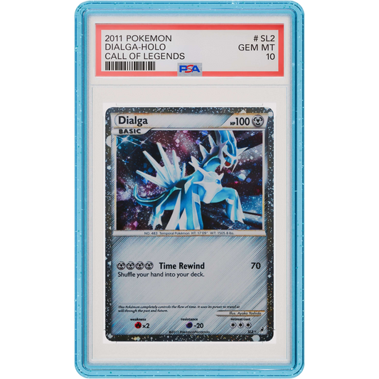 Blue Glitter GradedGuard around an example PSA Dialga slab, front view; card and slab not included