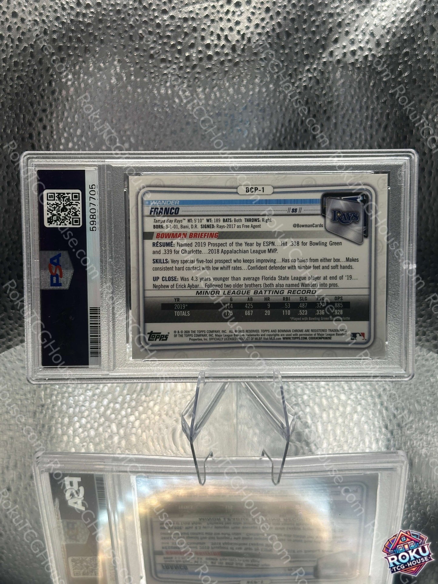 Wander Franco 2020 Bowman Chrome Purple Refractor #BCP1 PSA 8 - back