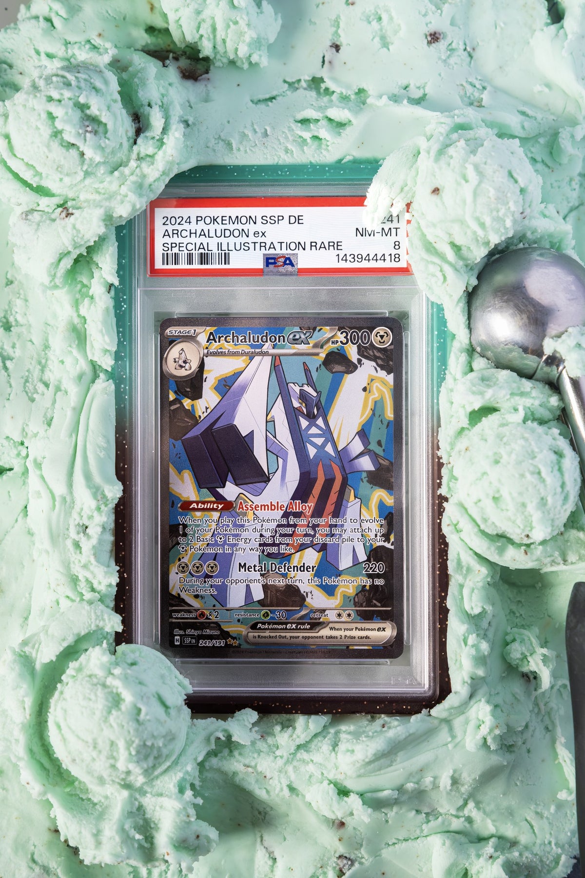 Mint Chip Graded Guard styled with mint ice cream; example card and PSA slab not included