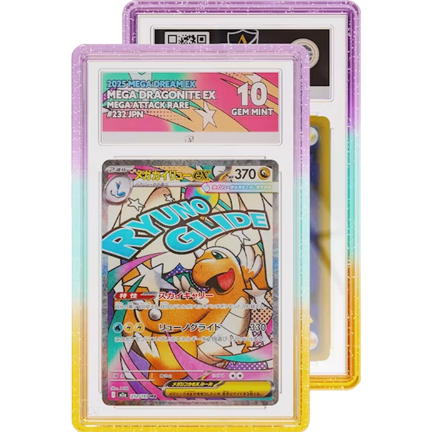 Limited Edition Oasis Graded Guard case holding an AGS graded card slab, pink to teal to gold glitter gradient