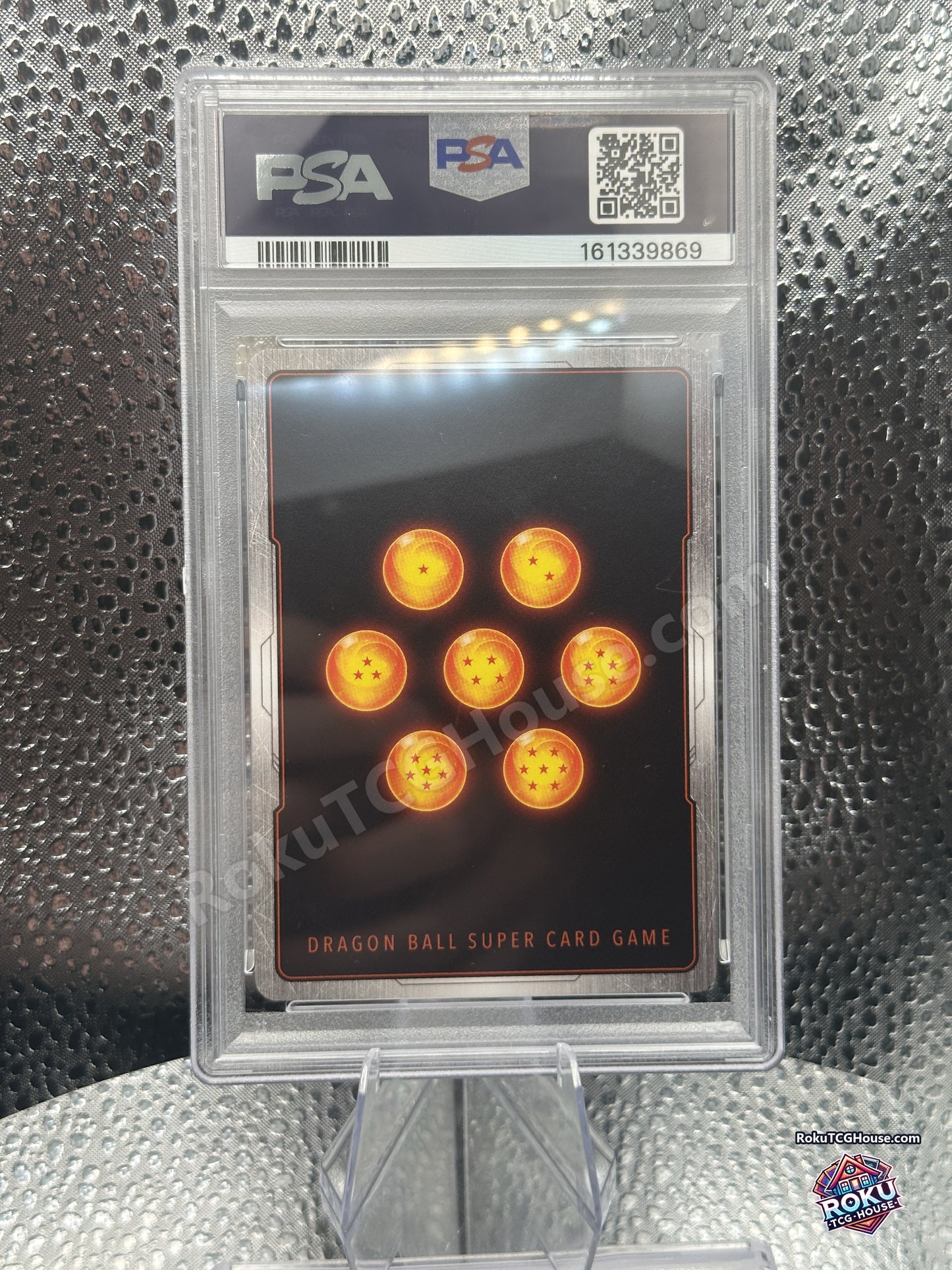 Back of PSA 10 slab showing Dragon Ball Super Card Game card back and PSA cert 161339869