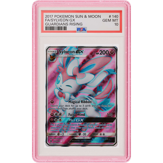 Pink Glitter GradedGuard around an example PSA Sylveon slab, front view; card and slab not included