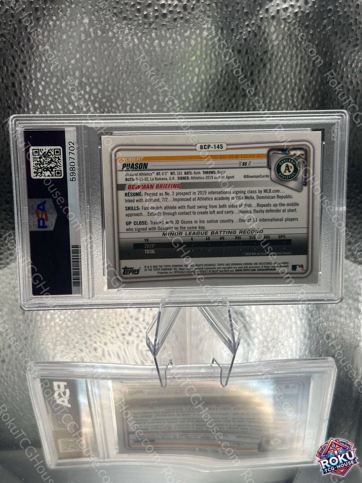 Robert Puason 2020 Bowman Chrome Prospects #BCP145 PSA 10 - back