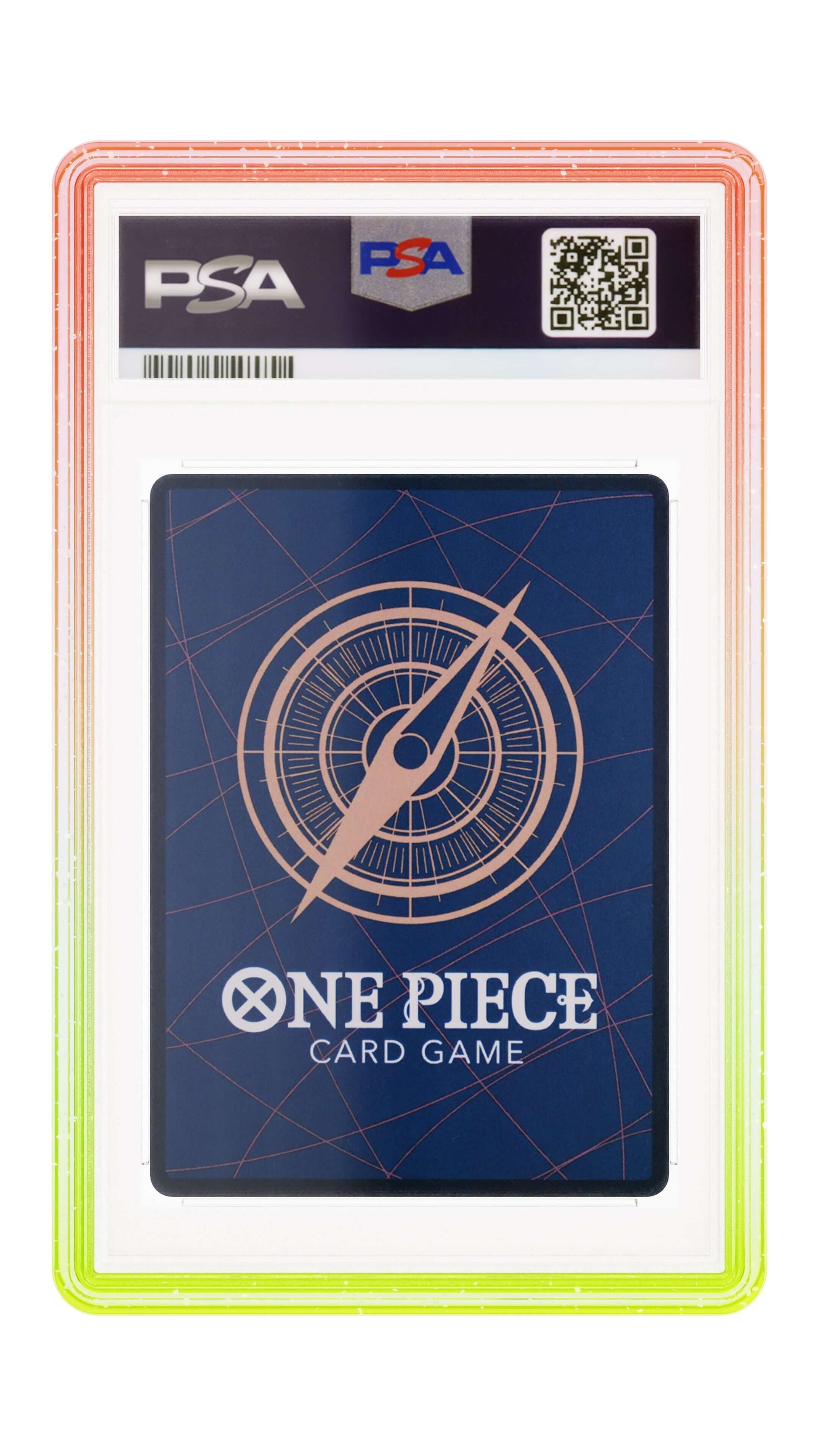 Limited Edition Graded Guard protecting a One Piece card game with vibrant colors and PSA branding.