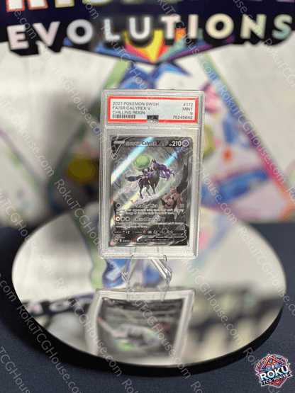 Front of Shadow Rider Calyrex V – Chilling Reign – Pokémon Card (PSA 9).