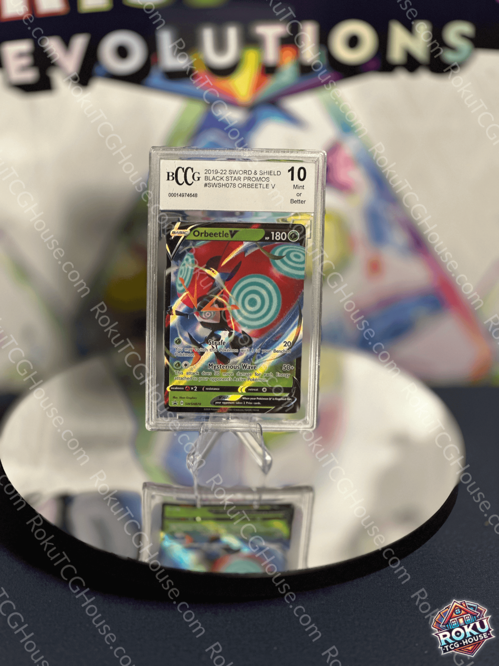 Orbeetle V Pokemon card in mint condition, BCCG 10, featuring vibrant artwork and high quality display.
