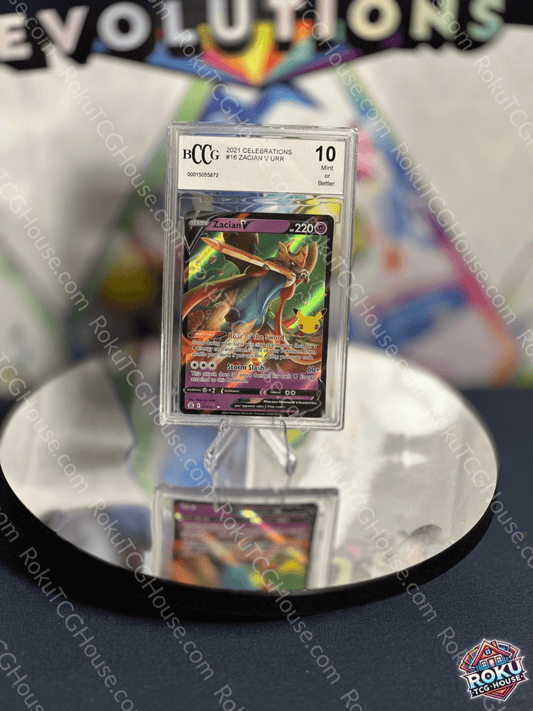 BCCG 10 Zacian V Pokémon card from Celebrations expansion displayed in protective slab.