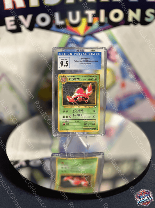 Parasect Vending Series 1 Pokemon Card (CGC 9.5) displayed in protective case with vibrant colors.