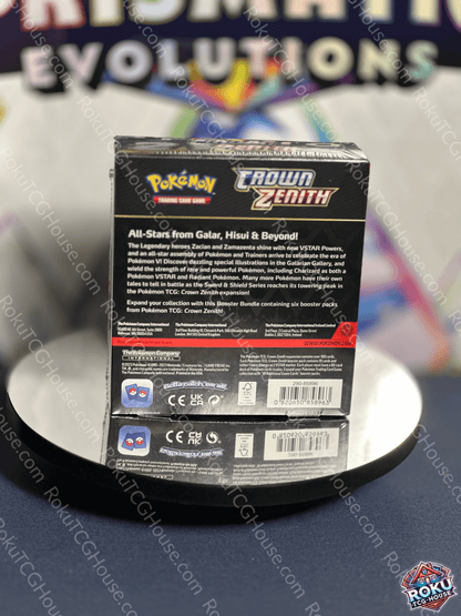 Back of SWSH13: Crown Zenith Booster Bundle showing product details and features.