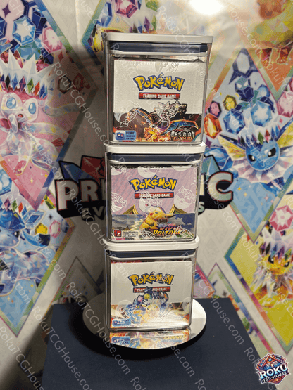 Booster Box Protector Case holding sealed Pokémon TCG Booster Boxes for secure storage and display.