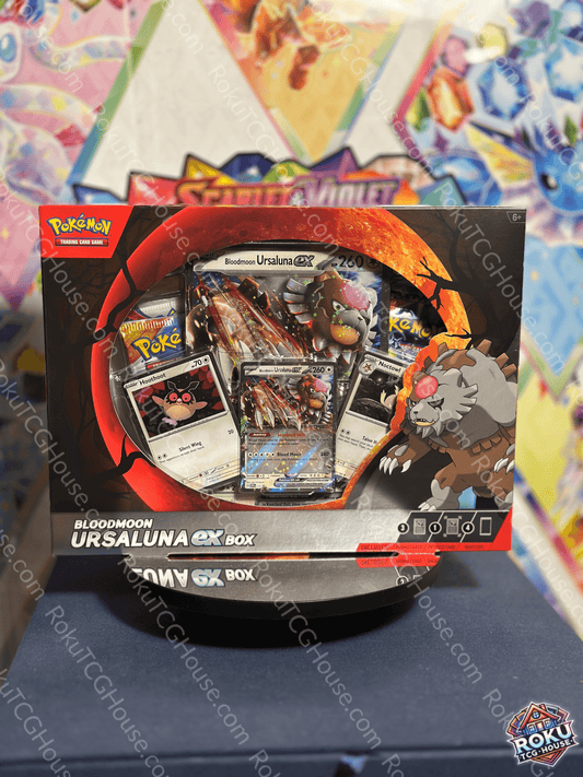 Pokemon TCG Blood Moon Ursaluna EX Box featuring exclusive cards and artwork.