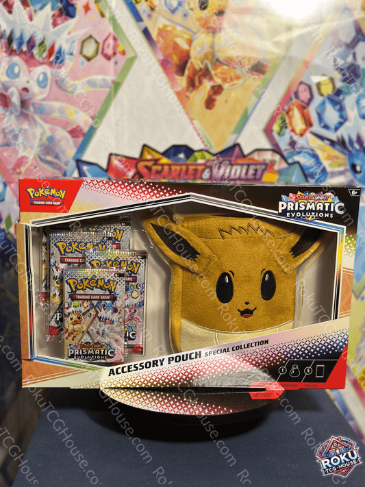 Front of Prismatic Evolutions Accessory Pouch Special Collection – Pokémon TCG accessory pouch.