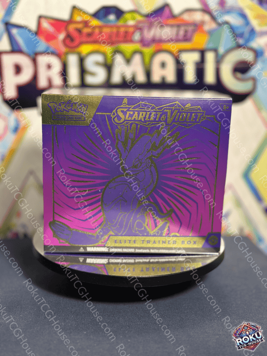 Front of Scarlet & Violet: Base – Elite Trainer Box (Miraidon) – Pokémon TCG Elite Trainer Box.