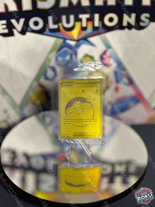PokeBall SWSH promo Pokémon card in sealed packaging on display, showcasing classic design for collectors.