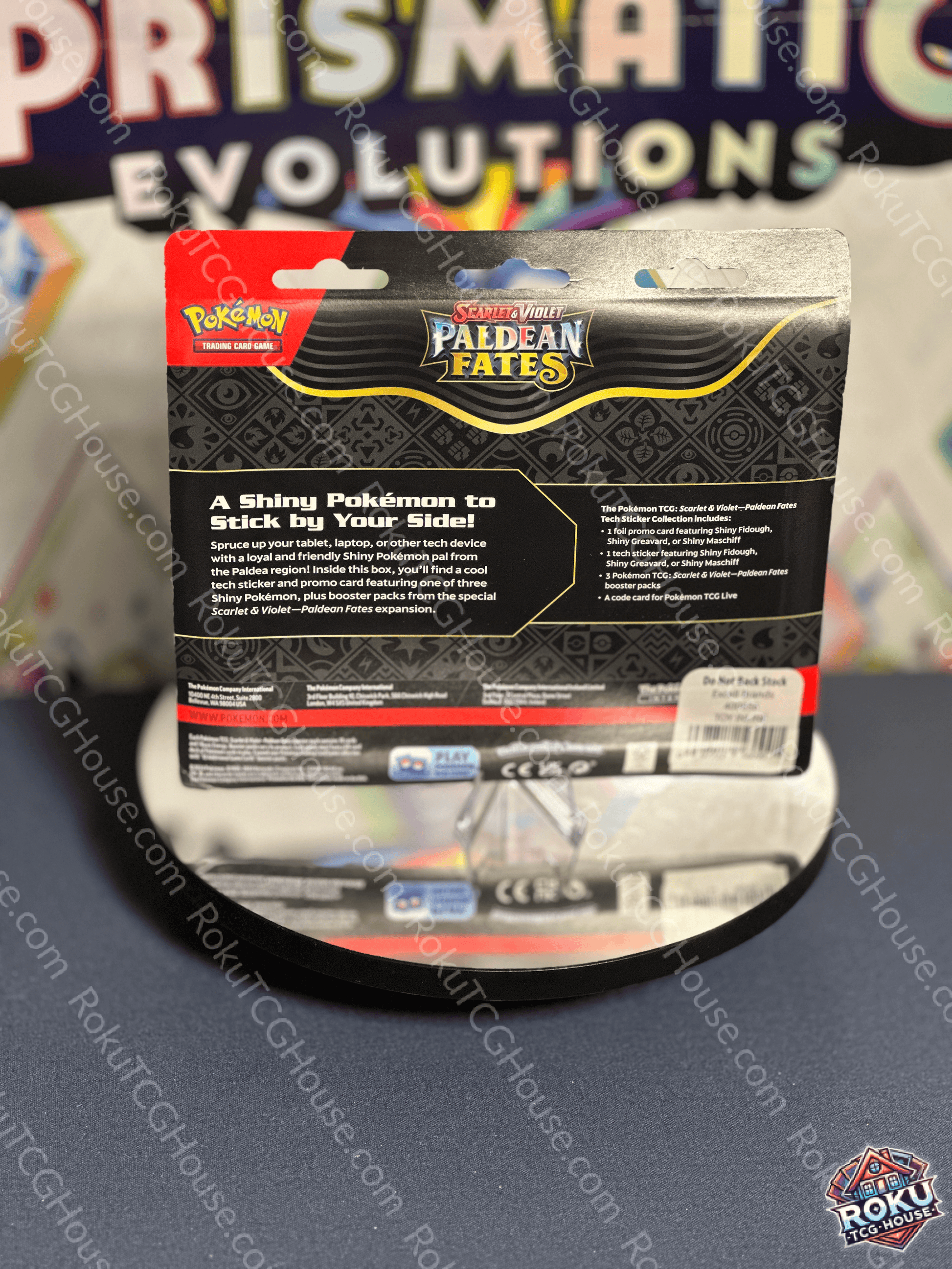 Back of Paldean Fates – Tech Sticker Collection (Greavard) – Pokémon TCG sticker accessory.