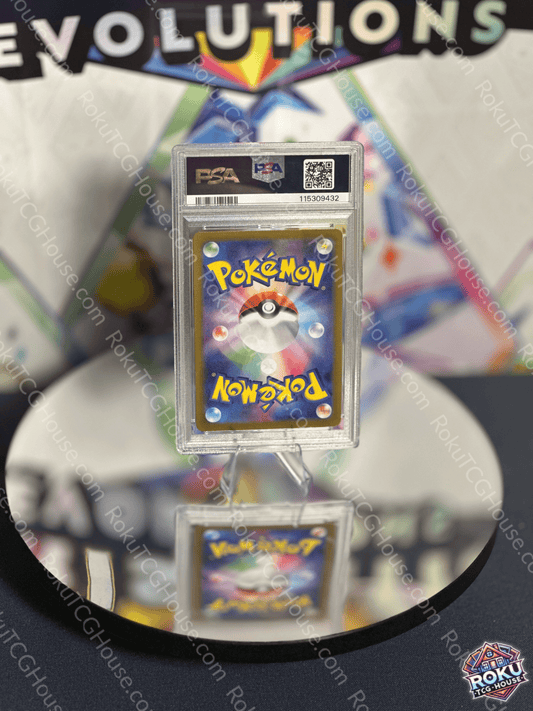 Terapagos EX Pokemon card from Terastal Festival, graded PSA 10, displayed on a reflective surface.